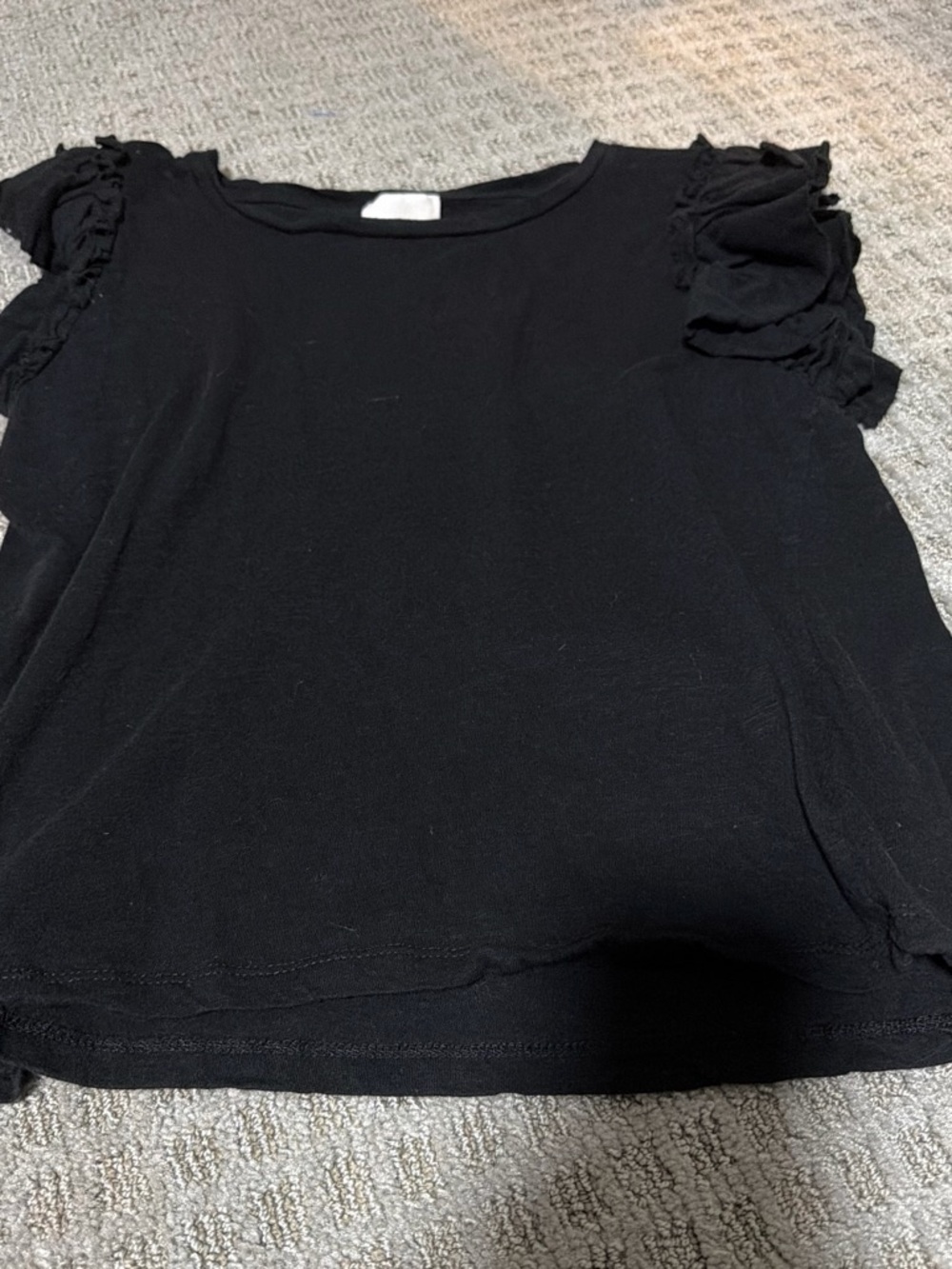 Black Short Sleeve Tee with Ruffle Cap Sleeves